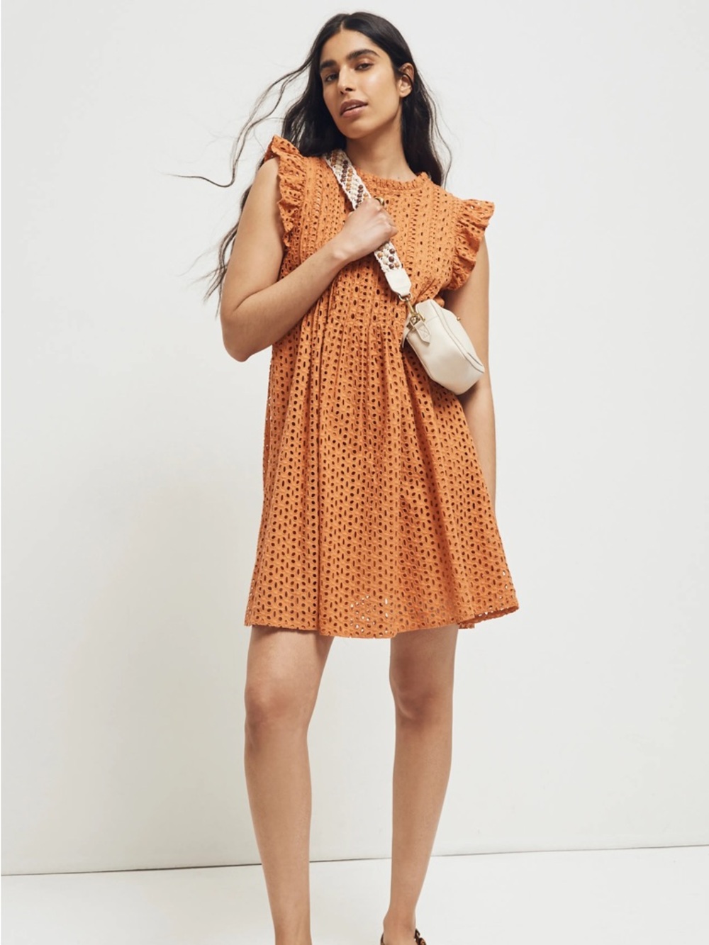 Madewell Eyelet Lace Ruffle Sleeve Pintuck Mini Dress - Picture 4 of 12